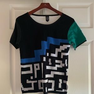 Women symmetrically pattern wool T shirt